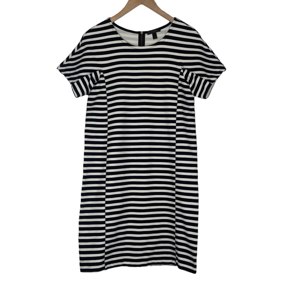 𝅺J. CREW Cotton Striped Summer Dress Preppy Career Stretch Size S Shift Beachy